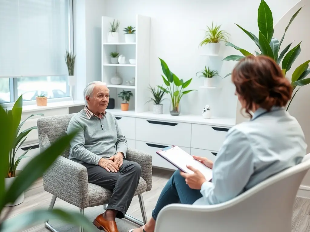 A serene image of a patient consulting with a healthcare provider in a modern, well-lit clinic room, emphasizing personalized care and attention.