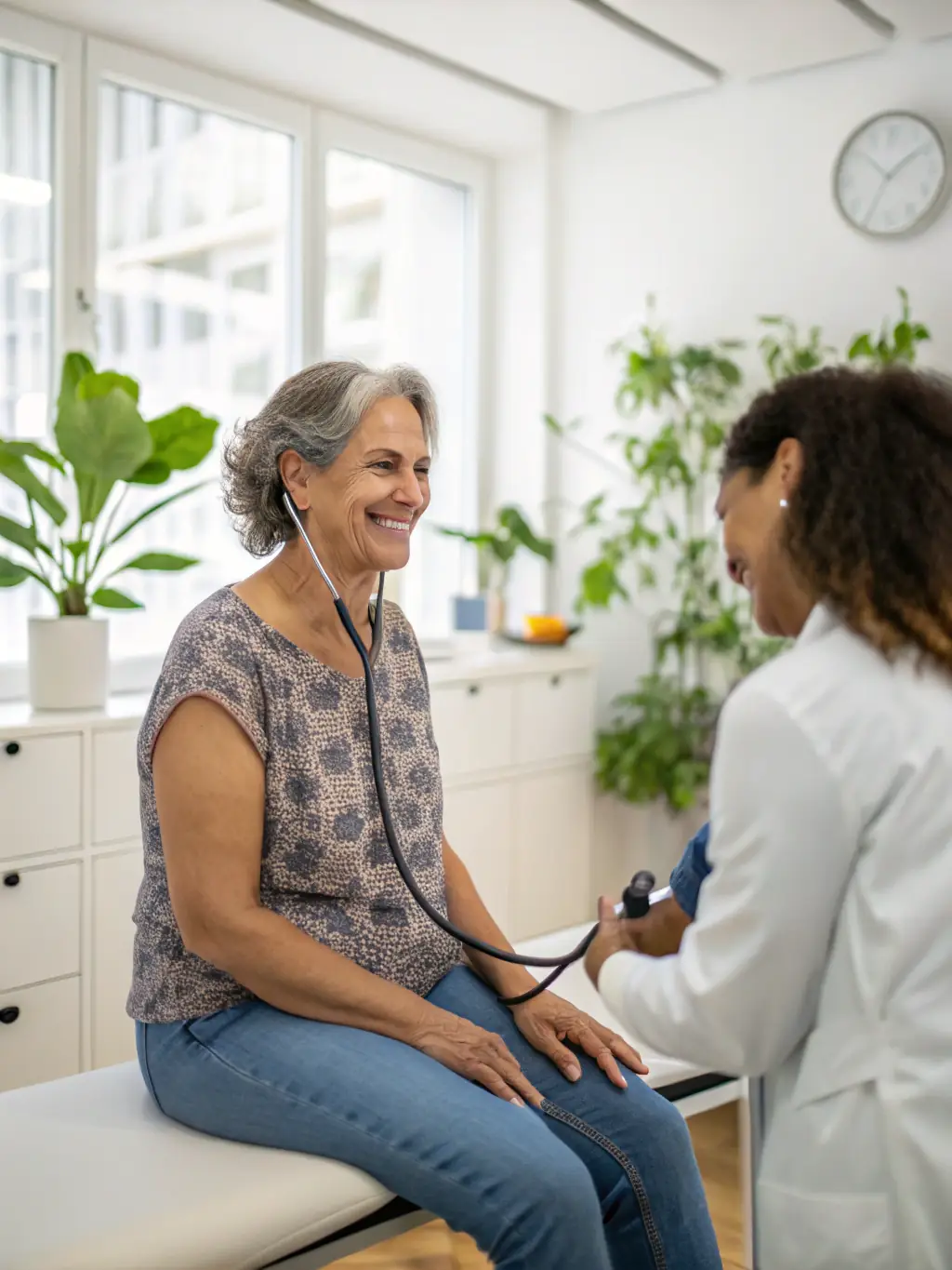 A serene image of a patient consulting with a healthcare provider in a modern, well-lit clinic, discussing personalized wellness plans.