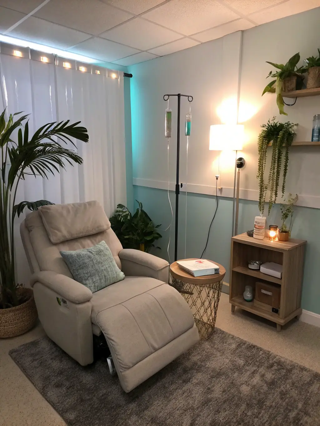 A calming image of a patient receiving a functional medicine treatment in a peaceful, spa-like environment.